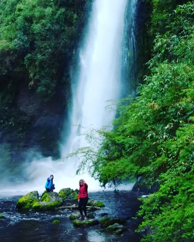 Cascada de Tocoihue cayendo entre el bosque